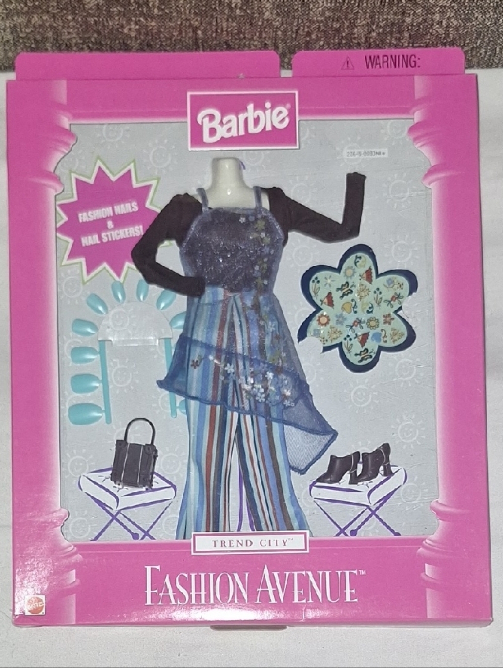 Barbie 1999 Fashion Avenue Trend City Outfit #20645 NRFB Striped Pants Black Top